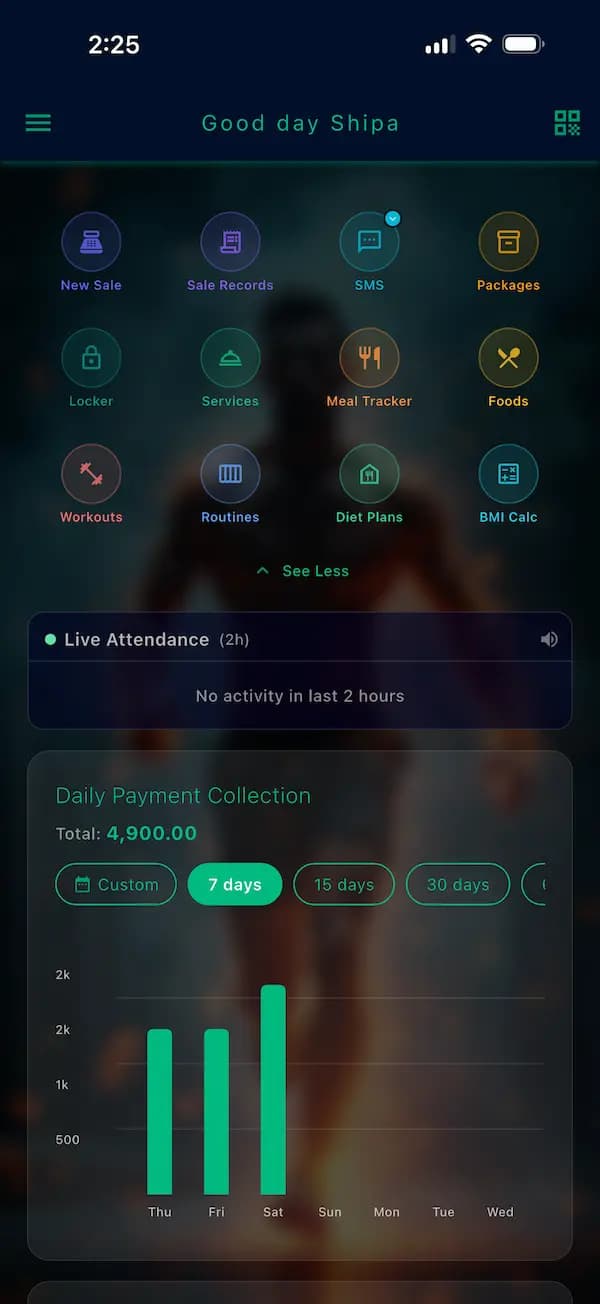 Gym Assistant home screen on phone
