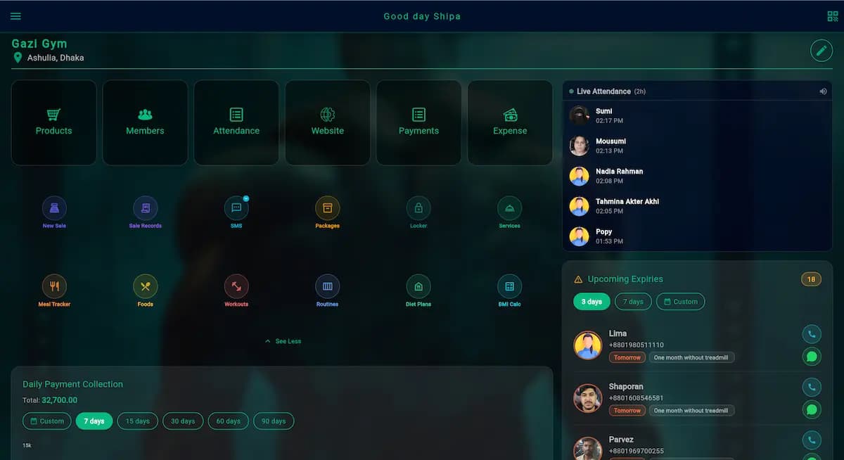 Gym Assistant dashboard on PC